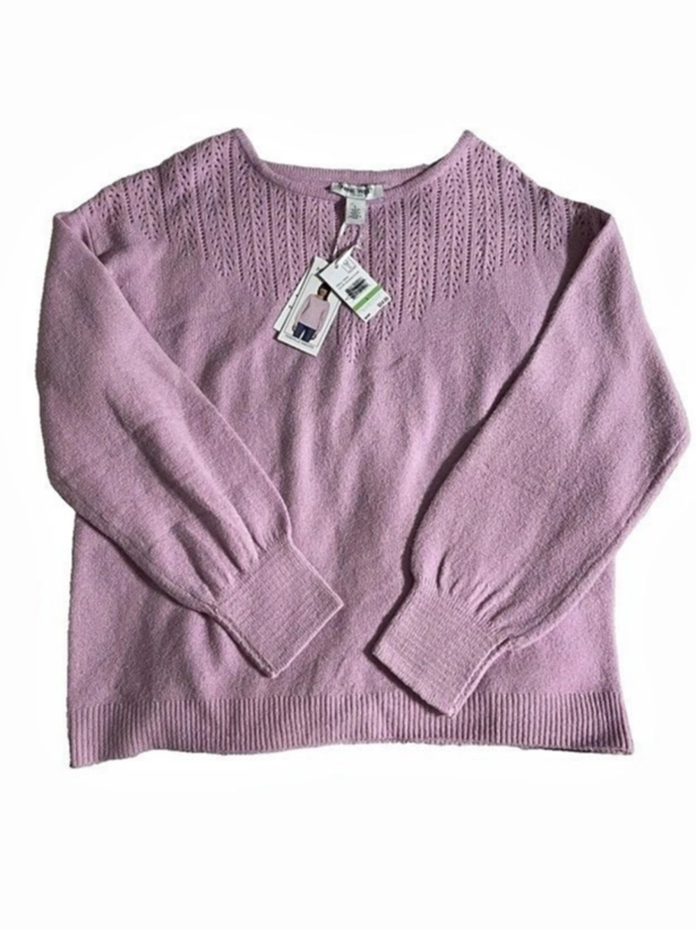 NWT Nine West Pointelle Knit Long Sleeve Sweater Purple Large Lilac